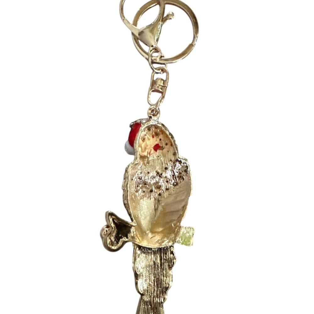 Rhinestone Parrot Keychain | Tropical Sparkly Bag Charm | Colorful Accessory - Picture 3 of 3